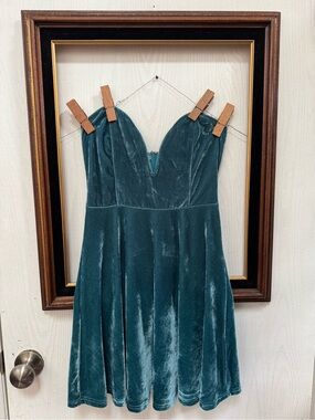 Tobi Teal Strapless Velvet Sweetheart Dress